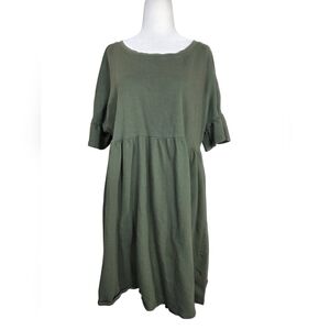 Jillian Harris tiered terry cotton comfy lounge Olive knee length  Dress